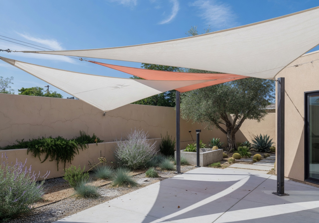 Modern Southern California patio with custom shade sails
