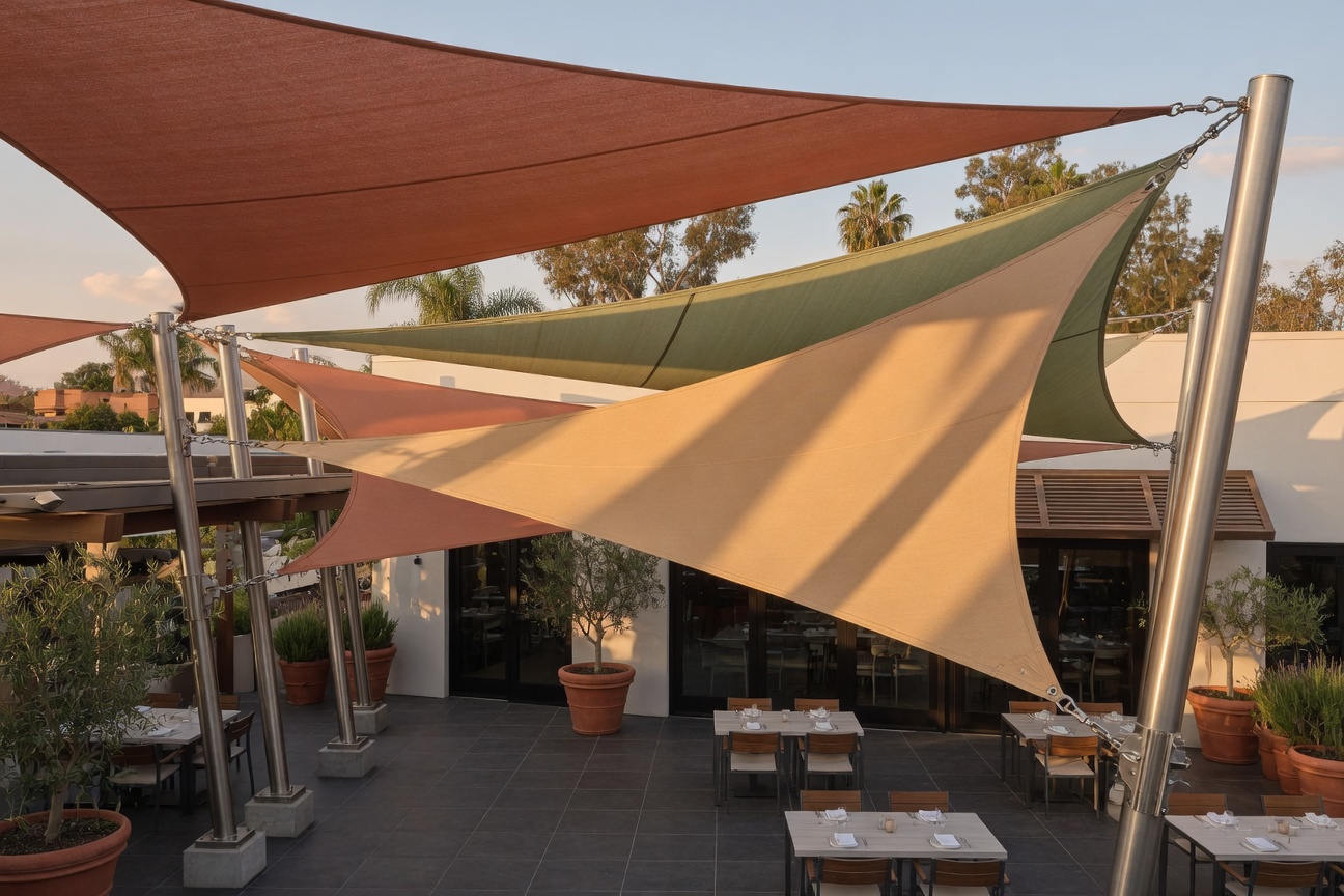 Custom shade sail fabric and structure detail