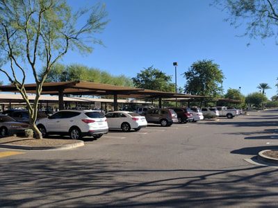 Parking Lot Shade Sails installation example in Southern California