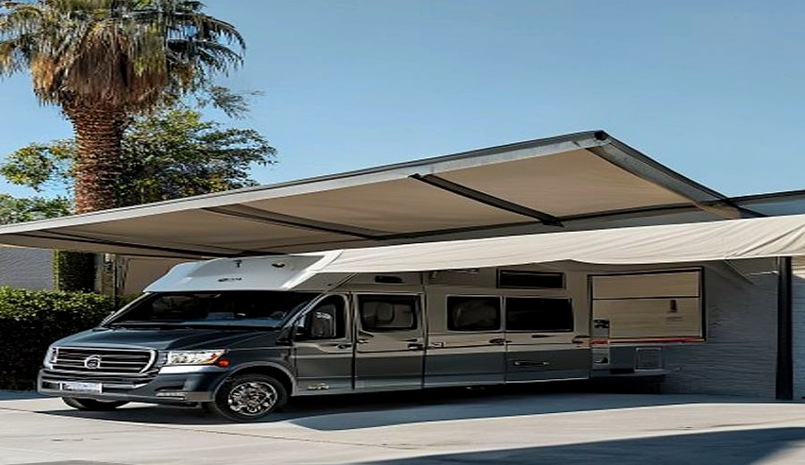 RV shade sail and oversized vehicle shade structure